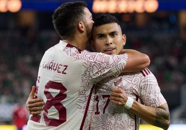 RECORD DATE NOT STATED 2023 CONCACAF Gold Cup Mexico vs Costa Rica CF Orbelin Pineda celebrates his goal 1-0 of Mexico during the game Mexico (Mexican national team, Nationalteam vs Costa Rica, corresponding to Quarterfinals of the CONCACAF Gold Cup 2023, at AT-T Stadium, on July 08, 2023. <br><br> Orbelin Pineda celebra su gol 1-0 de Mexico durante el partido Mexico (Seleccion Nacional Mexicana) vs Costa Rica, correspondiente a cuartos de Final de la Copa Oro de la CONCACAF 2023, en el AT-T Stadium, el 08 de Julio de 2023. ARLINGTON TEXAS ESTADOS UNIDOS  Copyright: xDavidxLeahx 20230708224504_CGC_CF_MEX_CRC_PINEDA239