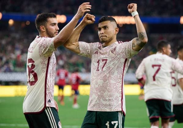 RECORD DATE NOT STATED 2023 CONCACAF Gold Cup Mexico vs Costa Rica CF Orbelin Pineda celebrates his goal 1-0 of Mexico during the game Mexico (Mexican national team, Nationalteam vs Costa Rica, corresponding to Quarterfinals of the CONCACAF Gold Cup 2023, at AT-T Stadium, on July 08, 2023. <br><br> Orbelin Pineda celebra su gol 1-0 de Mexico durante el partido Mexico (Seleccion Nacional Mexicana) vs Costa Rica, correspondiente a cuartos de Final de la Copa Oro de la CONCACAF 2023, en el AT-T Stadium, el 08 de Julio de 2023. ARLINGTON TEXAS ESTADOS UNIDOS  Copyright: xDavidxLeahx 20230708224500_CGC_CF_MEX_CRC_PINEDA247