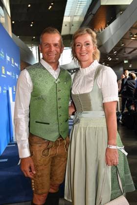 Tobias Angerer with wife Romy Bavarian Sports Award 2023 prize, honor, award ceremony BMW World Munich 08 July 2023