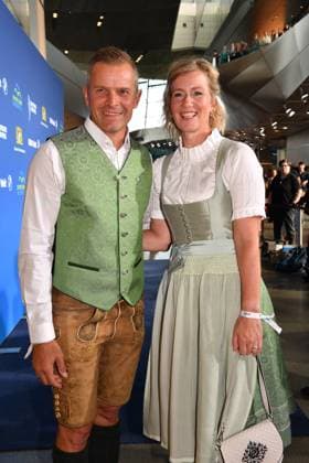 Tobias Angerer with wife Romy Bavarian Sports Award 2023 prize, honor, award ceremony BMW World Munich 08 July 2023