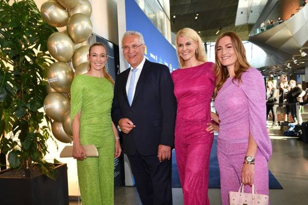 Christine Theis and Natascha Grün with Joachim Herrmann Bavarian Sports Award 2023 Award, Honoring, Presentation BMW World Munich 08 July 2023