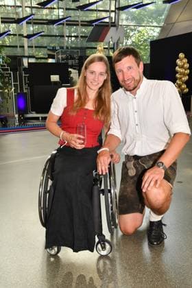 Anna Schaffelhuber with husband Michael Bavarian Sports Award 2023 prize, honor, award ceremony BMW World Munich 08 July 2023