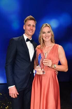 Denise Herrmann Wick with husband Thomas Wick Bavarian Sports Award 2023 prize, honor, award ceremony BMW World Munich 08 July 2023