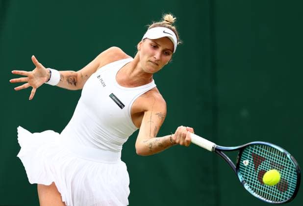 Mandatory Credit: Photo by Simon Dael Shutterstock (14003009d) Marketa Vondrousova during her fourth round match Wimbledon Tennis Championships, Day 7, The All England Lawn Tennis and Croquet Club, London, UK - 09 Jul 2023 Wimbledon Tennis Championships, Day 7, The All England Lawn Tennis and Croquet Club, London, UK - 09 Jul 2023  Copyright: xSimonxDael Shutterstockx 14003009d