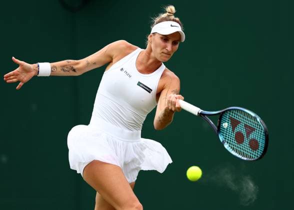 Mandatory Credit: Photo by Simon Dael Shutterstock (14003009e) Marketa Vondrousova during her fourth round match Wimbledon Tennis Championships, Day 7, The All England Lawn Tennis and Croquet Club, London, UK - 09 Jul 2023 Wimbledon Tennis Championships, Day 7, The All England Lawn Tennis and Croquet Club, London, UK - 09 Jul 2023  Copyright: xSimonxDael Shutterstockx 14003009e
