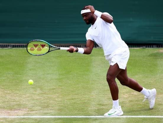 Mandatory Credit: Photo by Simon Dael Shutterstock (14003009ae) Frances Tiafoe during his third round match Wimbledon Tennis Championships, Day 7, The All England Lawn Tennis and Croquet Club, London, UK - 09 Jul 2023 Wimbledon Tennis Championships, Day 7, The All England Lawn Tennis and Croquet Club, London, UK - 09 Jul 2023  Copyright: xSimonxDael Shutterstockx 14003009ae