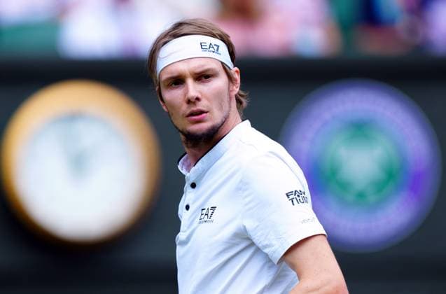Mandatory Credit: Photo by Javier Garcia Shutterstock (14003010bm) Alexander Bublik during his fourth round match Wimbledon Tennis Championships, Day 7, The All England Lawn Tennis and Croquet Club, London, UK - 09 Jul 2023 Wimbledon Tennis Championships, Day 7, The All England Lawn Tennis and Croquet Club, London, UK - 09 Jul 2023  Copyright: xJavierxGarcia Shutterstockx 14003010bm