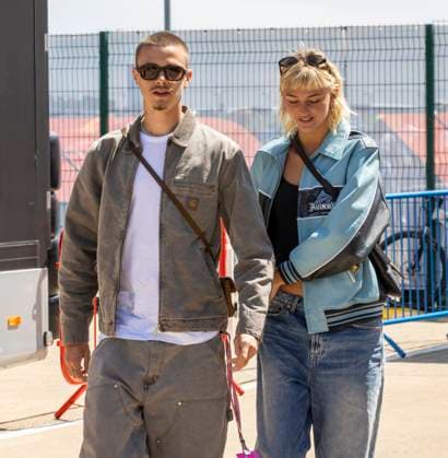 9th July 2023: Silverstone Circuit, Northamptonshire, England: Formula 1 2023 Aramco British F1 Grand Prix: Race Day; Romeo Beckham and girlfriend Mia Regan arrive at Silverstone  ActionPlus12529114 TimxWilliams