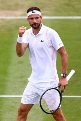 Mandatory Credit: Photo by Simon Dael Shutterstock (14003009ai) Grigor Dimitrov celebrates victory in his third round match Wimbledon Tennis Championships, Day 7, The All England Lawn Tennis and Croquet Club, London, UK - 09 Jul 2023 Wimbledon Tennis Championships, Day 7, The All England Lawn Tennis and Croquet Club, London, UK - 09 Jul 2023  Copyright: xSimonxDael Shutterstockx 14003009ai