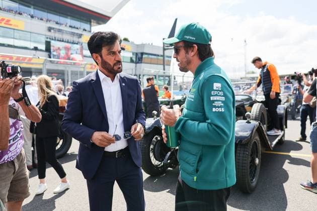 ALONSO Fernando (spa), Aston Martin F1 Team AMR23, BEN SULAYEM Mohammed (uae), President of the FIA, portrait during the 2023 Formula 1 Aramco British Grand Prix, 10th round of the 2023 Formula One World Championship, WM, Weltmeisterschaft from July 7 to 9, 2023 on the Silverstone Circuit, in Silverstone, United Kingdom Copyright: xAntoninxVincent DPPI IPAxSportx x xIPAxSportx 0 IPA_IPA39134045