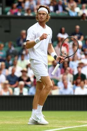 Mandatory Credit: Photo by Simon Dael Shutterstock (14003009cb) Andrey Rublev during his fourth round match Wimbledon Tennis Championships, Day 7, The All England Lawn Tennis and Croquet Club, London, UK - 09 Jul 2023 Wimbledon Tennis Championships, Day 7, The All England Lawn Tennis and Croquet Club, London, UK - 09 Jul 2023  Copyright: xSimonxDael Shutterstockx 14003009cb