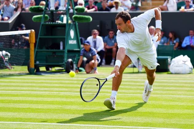 Mandatory Credit: Photo by Javier Garcia Shutterstock (14003010ds) Roman Safiullin during his fourth round match Wimbledon Tennis Championships, Day 7, The All England Lawn Tennis and Croquet Club, London, UK - 09 Jul 2023 Wimbledon Tennis Championships, Day 7, The All England Lawn Tennis and Croquet Club, London, UK - 09 Jul 2023  Copyright: xJavierxGarcia Shutterstockx 14003010ds