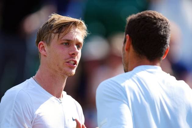 Mandatory Credit: Photo by Javier Garcia Shutterstock (14003010dw) Roman Safiullin celebrates victory in his fourth round match against Denis Shapovalov Wimbledon Tennis Championships, Day 7, The All England Lawn Tennis and Croquet Club, London, UK - 09 Jul 2023 Wimbledon Tennis Championships, Day 7, The All England Lawn Tennis and Croquet Club, London, UK - 09 Jul 2023  Copyright: xJavierxGarcia Shutterstockx 14003010dw