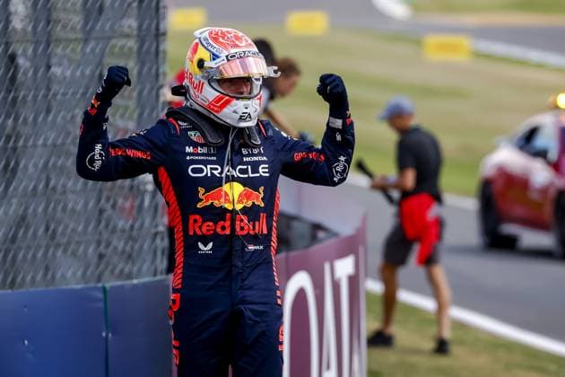 SILVERSTONE - Max Verstappen (Red Bull Racing) celebrates victory during the Grand Prix of Great Britain at the Silverstone Circuit. ANP SEM VAN DER WAL F1 Grand Prix of Great Britain 2023 xVIxANPxSportx xxANPxIVx 473329973 originalFilename: 473329973.jpg