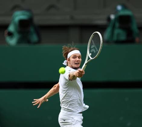 Mandatory Credit: Photo by Simon Dael Shutterstock (14003009db) Alexander Bublik during his fourth round match Wimbledon Tennis Championships, Day 7, The All England Lawn Tennis and Croquet Club, London, UK - 09 Jul 2023 Wimbledon Tennis Championships, Day 7, The All England Lawn Tennis and Croquet Club, London, UK - 09 Jul 2023  Copyright: xSimonxDael Shutterstockx 14003009db
