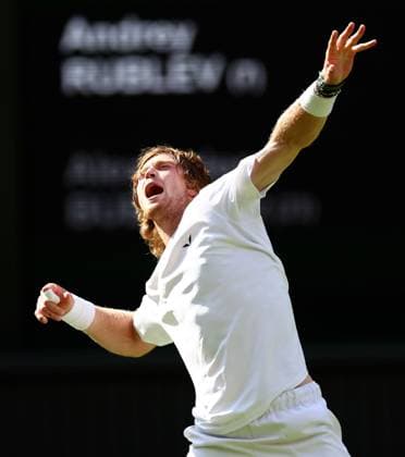 Mandatory Credit: Photo by Simon Dael Shutterstock (14003009dk) Andrey Rublev celebrates winning his fourth round match Wimbledon Tennis Championships, Day 7, The All England Lawn Tennis and Croquet Club, London, UK - 09 Jul 2023 Wimbledon Tennis Championships, Day 7, The All England Lawn Tennis and Croquet Club, London, UK - 09 Jul 2023  Copyright: xSimonxDael Shutterstockx 14003009dk