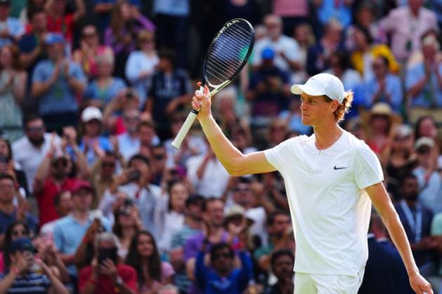 Mandatory Credit: Photo by Javier Garcia Shutterstock (14003010eq) Jannik Sinner celebrates victory in his fourth round match Wimbledon Tennis Championships, Day 7, The All England Lawn Tennis and Croquet Club, London, UK - 09 Jul 2023 Wimbledon Tennis Championships, Day 7, The All England Lawn Tennis and Croquet Club, London, UK - 09 Jul 2023  Copyright: xJavierxGarcia Shutterstockx 14003010eq