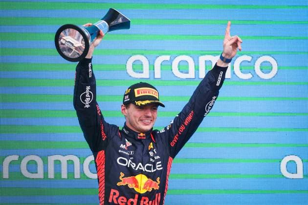 podium VERSTAPPEN Max (ned), Red Bull Racing RB19, portrait during the 2023 Formula 1 Aramco British Grand Prix, 10th round of the 2023 Formula One World Championship, WM, Weltmeisterschaft from July 7 to 9, 2023 on the Silverstone Circuit, in Silverstone, United Kingdom - F1 - BRITISH GRAND PRIX 2023 - RACE DPPI Panoramic  00123025_AV3_9923 