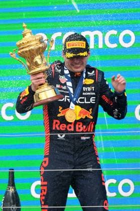 F1 Grand Prix of Great Britain Max Verstappen of Oracle Red Bull Racing with the winners trophy as Champagne falls during the Formula 1 Aramco British Grand Prix at Silverstone Circuit, Towcester, UK on Sunday 9th July 2023. United Kingdom  Copyright: xMIxNewsx originalFilename:fletcher-formula1230709_npFfS.jpg