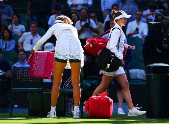 Mandatory Credit: Photo by Javier Garcia Shutterstock (14003010ev) Victoria Azarenka and Elina Svitolina ahead of their fourth round match Wimbledon Tennis Championships, Day 7, The All England Lawn Tennis and Croquet Club, London, UK - 09 Jul 2023 Wimbledon Tennis Championships, Day 7, The All England Lawn Tennis and Croquet Club, London, UK - 09 Jul 2023  Copyright: xJavierxGarcia Shutterstockx 14003010ev