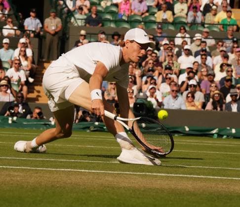 Tennis - 2023 Wimbledon Championships - Week One - Day Seven - All England lawn Tennis & Racquet Club, Wimbledon - Sunday 9th Mens singles - Yannick Sinner (ITA) v Daniel Elahi Galan (COL) Yannick Sinner 