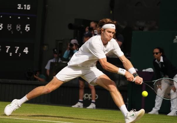 Tennis - 2023 Wimbledon Championships - Week One - Day Seven - All England lawn Tennis & Racquet Club, Wimbledon - Sunday 9th Mens singles - Andrey Rublev v Alexander Bublik (KAZ) Andrey Rublev 