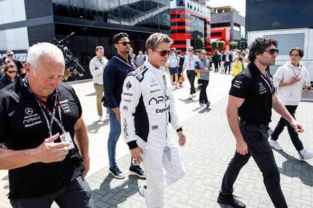 PITT Brad (USA), actor playing Sonny Hayes, driver of the fictional Apex APXGP team in the F1 movie by Apple Studios Bruckheimer Films, portrait during the 2023 Formula 1 Aramco British Grand Prix, 10th round of the 2023 Formula One World Championship, WM, Weltmeisterschaft from July 7 to 9, 2023 on the Silverstone Circuit, in Silverstone, United Kingdom - F1 - BRITISH GRAND PRIX 2023 - RACE DPPI Panoramic  03323013__R3_0682 
