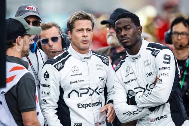 IDRIS Damson Alade-Bo (GBR), actor playing Joshua Pearce, driver of the fictional Apex APXGP team in the F1 movie by Apple Studios Bruckheimer Films, portrait PITT Brad (USA), actor playing Sonny Hayes, driver of the fictional Apex APXGP team in the F1 movie by Apple Studios Bruckheimer Films, portrait during the 2023 Formula 1 Aramco British Grand Prix, 10th round of the 2023 Formula One World Championship, WM, Weltmeisterschaft from July 7 to 9, 2023 on the Silverstone Circuit, in Silverstone, United Kingdom - F1 - BRITISH GRAND PRIX 2023 - RACE DPPI Panoramic 03323013__R3_0962