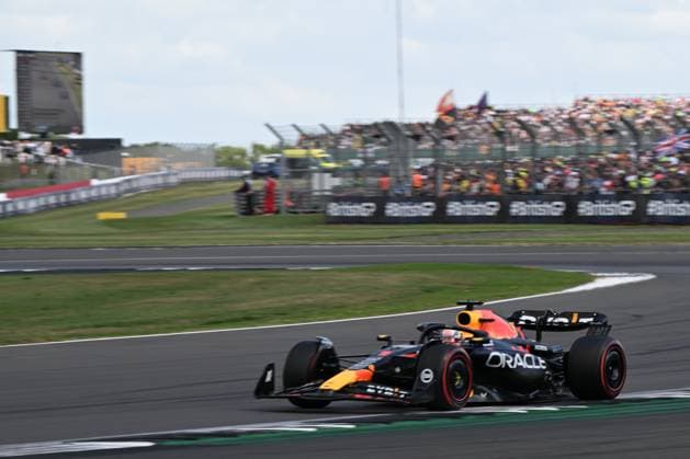 9th July 2023: Silverstone Circuit, Northamptonshire, England: Formula 1 2023 Aramco British F1 Grand Prix: Race Day; Max Verstappen of the Red Bull Racing team on his final lap and heading for the chequered flag  ActionPlus12529483 SimonxWest
