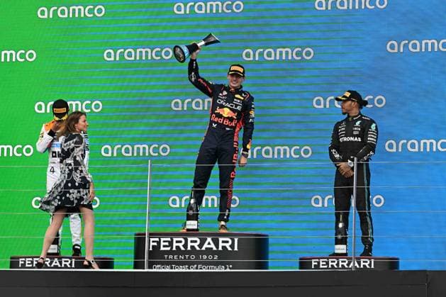 9th July 2023: Silverstone Circuit, Northamptonshire, England: Formula 1 2023 Aramco British F1 Grand Prix: Race Day; Max Verstappen of the Red Bull Racing team raises the winners trophy after winning the British Grand Prix  ActionPlus12529486 SimonxWest