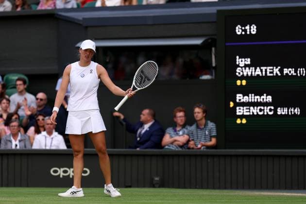 9th July 2023; All England Lawn Tennis and Croquet Club, London, England: Wimbledon Tennis Tournament; A dejected Iga Swiatek shows her frustration during the tie break against Belinda Bencic  ActionPlus12529499 ShaunxBrooks