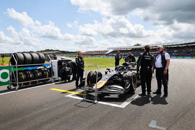 07 HAYES Sonny, Modified F2 car prepared by Mercedes Applied Science and Carlin for the fictional Apex APXGP team in the F1 movie by Apple Studios Bruckheimer Films starting grid, grille de depart, during the 2023 Formula 1 Aramco British Grand Prix, 10th round of the 2023 Formula One World Championship, WM, Weltmeisterschaft from July 7 to 9, 2023 on the Silverstone Circuit, in Silverstone, United Kingdom - F1 - BRITISH GRAND PRIX 2023 - RACE DPPI Panoramic  00123025_AV3_8259 