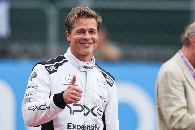 starting grid, grille de depart, PITT Brad (USA), actor playing Sonny Hayes, driver of the fictional Apex APXGP team in the F1 movie by Apple Studios Bruckheimer Films, portrait during the 2023 Formula 1 Aramco British Grand Prix, 10th round of the 2023 Formula One World Championship, WM, Weltmeisterschaft from July 7 to 9, 2023 on the Silverstone Circuit, in Silverstone, United Kingdom - F1 - BRITISH GRAND PRIX 2023 - RACE DPPI Panoramic 00123025_AV3_8420