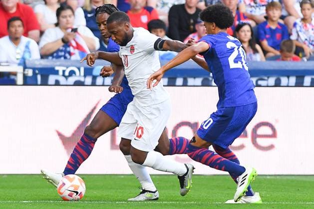 RECORD DATE NOT STATED 2023 CONCACAF Gold Cup United States vs Canada (L-R), Junior Hoilett of Canada and Jalen Neal of USA during the game United States (USA) vs Canada corresponding to Quarterfinals of the CONCACAF Gold Cup 2023, at TQL Stadium, on July 09, 2023. <br><br> (I-D), Junior Hoilett de Canada y Jalen Neal de USA durante el partido Estados Unidos (EUA) vs Canada, correspondiente a cuartos de Final de la Copa Oro de la CONCACAF 2023, en el TQL Stadium, el 09 de Julio de 2023. CINCINNATI OHIO ESTADOS UNIDOS  Copyright: xJONATHANxDUENASx 20230709192443_CGC_23_CF_USA_CAN_HOILETT37