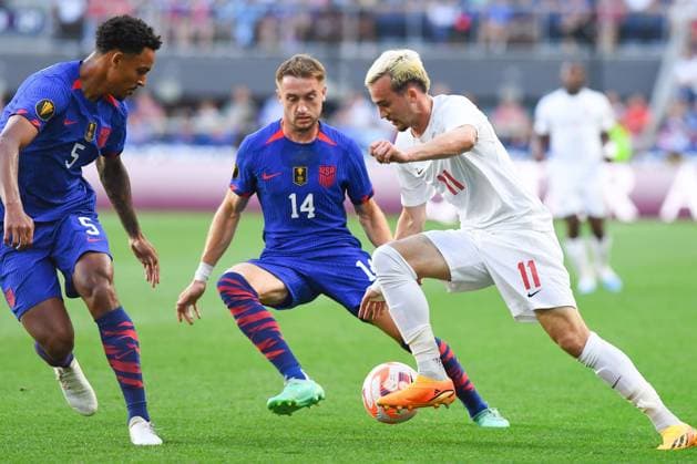 RECORD DATE NOT STATED 2023 CONCACAF Gold Cup United States vs Canada (L-R), Djordge Mihailovic of USA and Liam Millar of Canada during the game United States (USA) vs Canada corresponding to Quarterfinals of the CONCACAF Gold Cup 2023, at TQL Stadium, on July 09, 2023. <br><br> (I-D), Djordge Mihailovic de USA y Liam Millar de Canada durante el partido Estados Unidos (EUA) vs Canada, correspondiente a cuartos de Final de la Copa Oro de la CONCACAF 2023, en el TQL Stadium, el 09 de Julio de 2023. CINCINNATI OHIO ESTADOS UNIDOS  Copyright: xJONATHANxDUENASx 20230709193634_CGC_23_CF_USA_CAN_MILLAR61