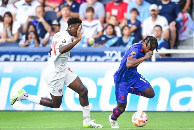 RECORD DATE NOT STATED 2023 CONCACAF Gold Cup United States (3p) 2-2 (2p) Canada (L-R), Moise Bombito of Canada and Dejuan Jones of USA during the game United States (USA) vs Canada corresponding to Quarterfinals of the CONCACAF Gold Cup 2023, at TQL Stadium, on July 09, 2023. <br><br> (I-D), Moise Bombito de Canada y Dejuan Jones de USA durante el partido Estados Unidos (EUA) vs Canada, correspondiente a cuartos de Final de la Copa Oro de la CONCACAF 2023, en el TQL Stadium, el 09 de Julio de 2023. CINCINNATI OHIO ESTADOS UNIDOS  Copyright: xIsaacxOrtizx 20230709194849_CGC_23_CF_USA_CAN_JONES73