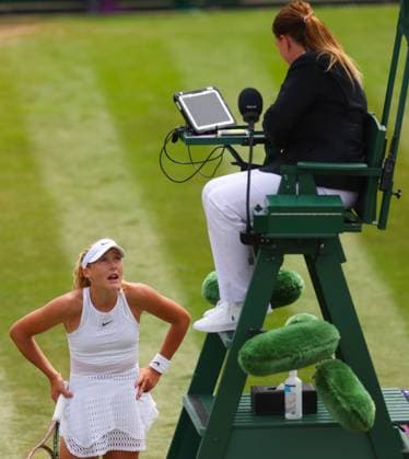 Mandatory Credit: Photo by Ella Ling Shutterstock (14003751o) Mirra Andreeva shows a look of frustration as they question the umpire during their defeat against Madison Keys Wimbledon Tennis Championships, Day 8, The All England Lawn Tennis and Croquet Club, London, UK - 10 Jul 2023 Wimbledon Tennis Championships, Day 8, The All England Lawn Tennis and Croquet Club, London, UK - 10 Jul 2023  Copyright: xEllaxLing Shutterstockx 14003751o