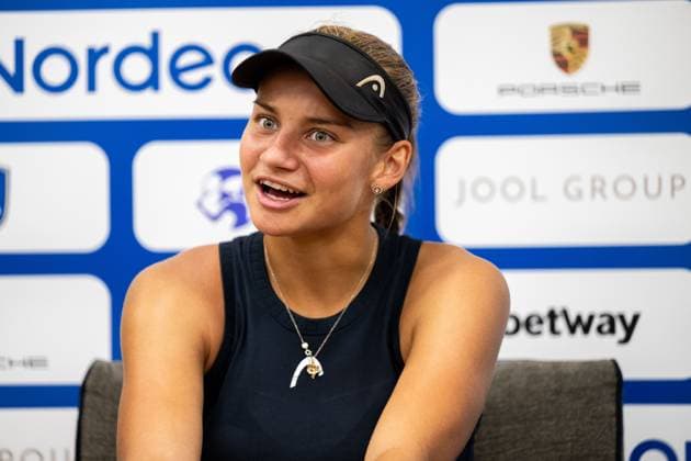 230710 Bella Bergkivst Larsson, Sweden, is interviewed during day 1 of the WTA Nordea Open on July 10, 2023 in Bastad, Sweden.  Copyright: MATHILDAxAHLBERG BB230710MA090