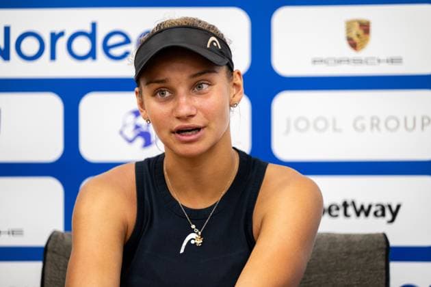 230710 Bella Bergkivst Larsson, Sweden, is interviewed during day 1 of the WTA Nordea Open on July 10, 2023 in Bastad, Sweden.  Copyright: MATHILDAxAHLBERG BB230710MA091