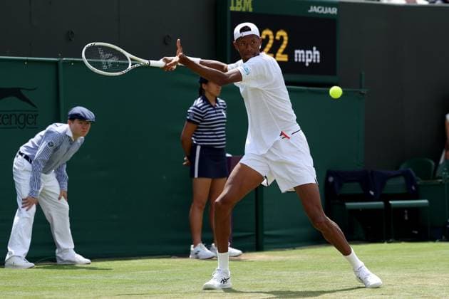 10th July 2023; All England Lawn Tennis and Croquet Club, London, England: Wimbledon Tennis Tournament; Christopher Eubanks during his mens singles match with Stefanos Tsitsipas  ActionPlus12529771 ShaunxBrooks