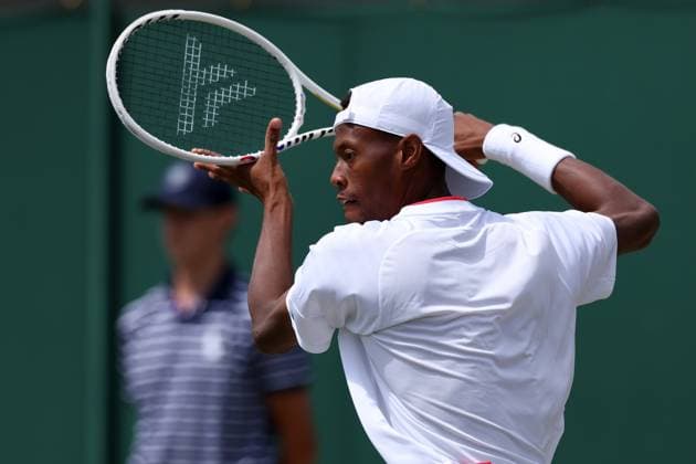 10th July 2023; All England Lawn Tennis and Croquet Club, London, England: Wimbledon Tennis Tournament; Christopher Eubanks during his mens singles match with Stefanos Tsitsipas  ActionPlus12529772 ShaunxBrooks