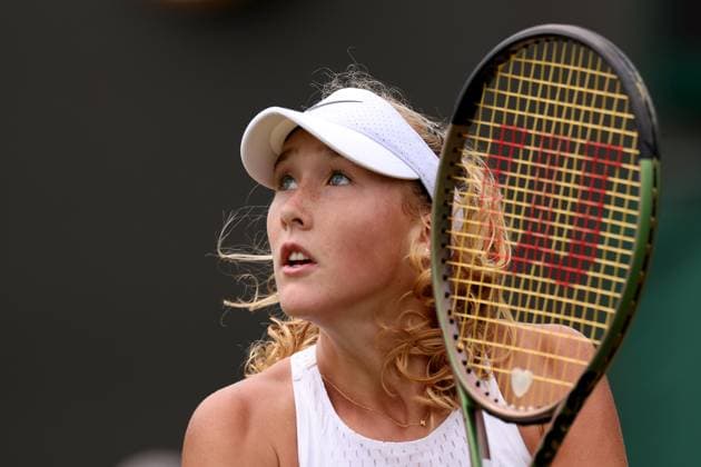 9th July 2023; All England Lawn Tennis and Croquet Club, London, England: Wimbledon Tennis Tournament; Mirra Andreeva during her match against Anastasia Potapova  ActionPlus12529801 ShaunxBrooks
