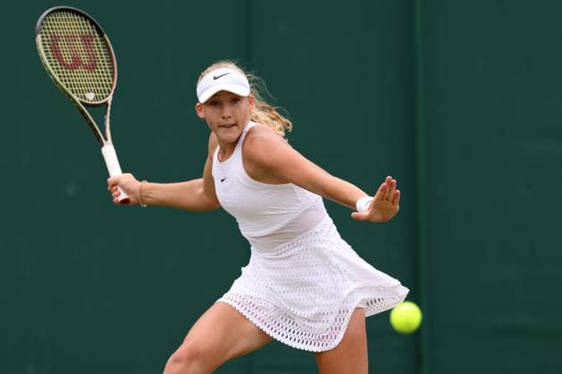 9th July 2023; All England Lawn Tennis and Croquet Club, London, England: Wimbledon Tennis Tournament; Mirra Andreeva during her match against Anastasia Potapova  ActionPlus12529794 ShaunxBrooks