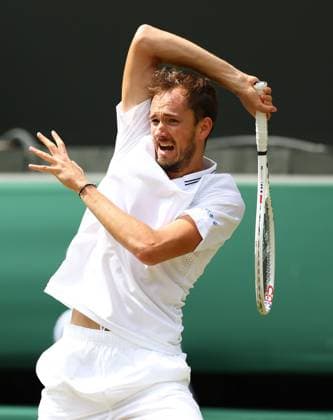 Mandatory Credit: Photo by Simon Dael Shutterstock (14003752ax) Daniil Medvedev in action against Jiri Lehecka Wimbledon Tennis Championships, Day 8, The All England Lawn Tennis and Croquet Club, London, UK - 10 Jul 2023 Wimbledon Tennis Championships, Day 8, The All England Lawn Tennis and Croquet Club, London, UK - 10 Jul 2023  Copyright: xSimonxDael Shutterstockx 14003752ax