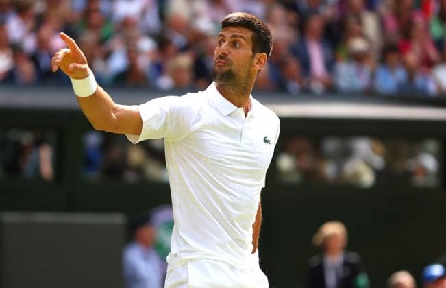 Mandatory Credit: Photo by Ella Ling Shutterstock (14003751bh) Novak Djokovic gestures during their match against Hubert Hurkacz Wimbledon Tennis Championships, Day 8, The All England Lawn Tennis and Croquet Club, London, UK - 10 Jul 2023 Wimbledon Tennis Championships, Day 8, The All England Lawn Tennis and Croquet Club, London, UK - 10 Jul 2023  Copyright: xEllaxLing Shutterstockx 14003751bh
