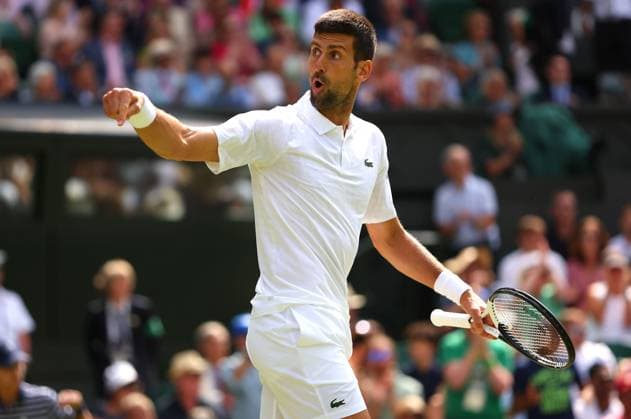 Mandatory Credit: Photo by Ella Ling Shutterstock (14003751bl) Novak Djokovic gestures during their match against Hubert Hurkacz Wimbledon Tennis Championships, Day 8, The All England Lawn Tennis and Croquet Club, London, UK - 10 Jul 2023 Wimbledon Tennis Championships, Day 8, The All England Lawn Tennis and Croquet Club, London, UK - 10 Jul 2023  Copyright: xEllaxLing Shutterstockx 14003751bl