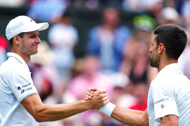 Mandatory Credit: Photo by Javier Garcia Shutterstock (14003748ey) Novak Djokovic celebrates victory in his fourth round match against Hubert Hurkacz Wimbledon Tennis Championships, Day 8, The All England Lawn Tennis and Croquet Club, London, UK - 10 Jul 2023 Wimbledon Tennis Championships, Day 8, The All England Lawn Tennis and Croquet Club, London, UK - 10 Jul 2023  Copyright: xJavierxGarcia Shutterstockx 14003748ey