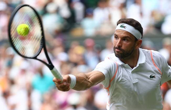 Mandatory Credit: Photo by Simon Dael Shutterstock (14003752cz) Grigor Dimitrov in action again Holger Rune Wimbledon Tennis Championships, Day 8, The All England Lawn Tennis and Croquet Club, London, UK - 10 Jul 2023 Wimbledon Tennis Championships, Day 8, The All England Lawn Tennis and Croquet Club, London, UK - 10 Jul 2023  Copyright: xSimonxDael Shutterstockx 14003752cz