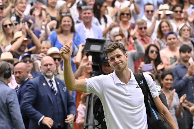 Tennis : Wimbledon 2023 - Angleterre -Hubert Hurkacz - Pologne Tennis : Wimbledon 2023 - Angleterre- 10 07 23 ChrysleneCaillaud Panoramic  