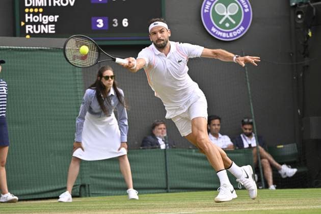 Tennis : Wimbledon 2023 - Angleterre - Grigor Dimitrov - Bulgarie Tennis : Wimbledon 2023 - Angleterre- 10 07 23 ChrysleneCaillaud Panoramic  
